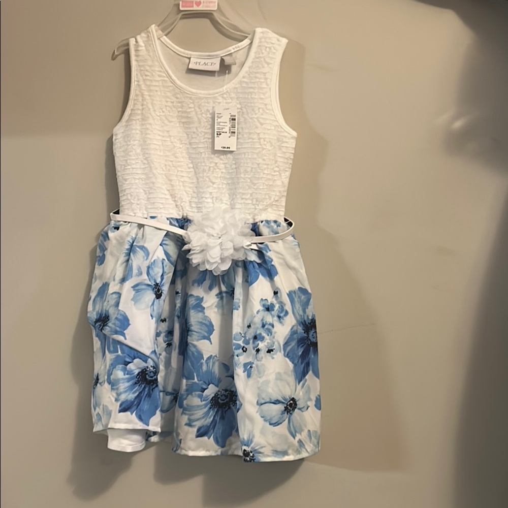 White and Blue Floral Kids Dress
